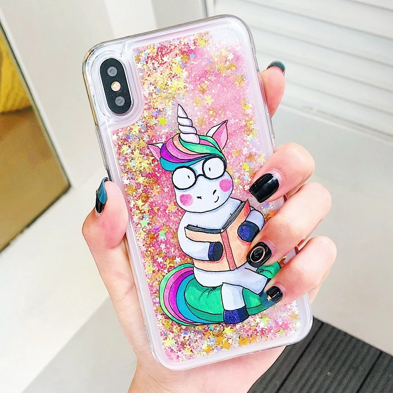 Unicorn Чехол для iPhone 7, чехол для iPhone X, 5, 5S, se, 6, 6 S, 7, 8 Plus, чехол, милый Единорог, жидкий зыбучий песок, чехол для телефона - Цвет: Unicorn