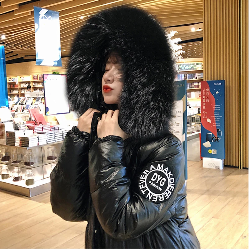 Глянцевая зимняя женская куртка 2019 Повседневная Длинная парка плотное хлопковое