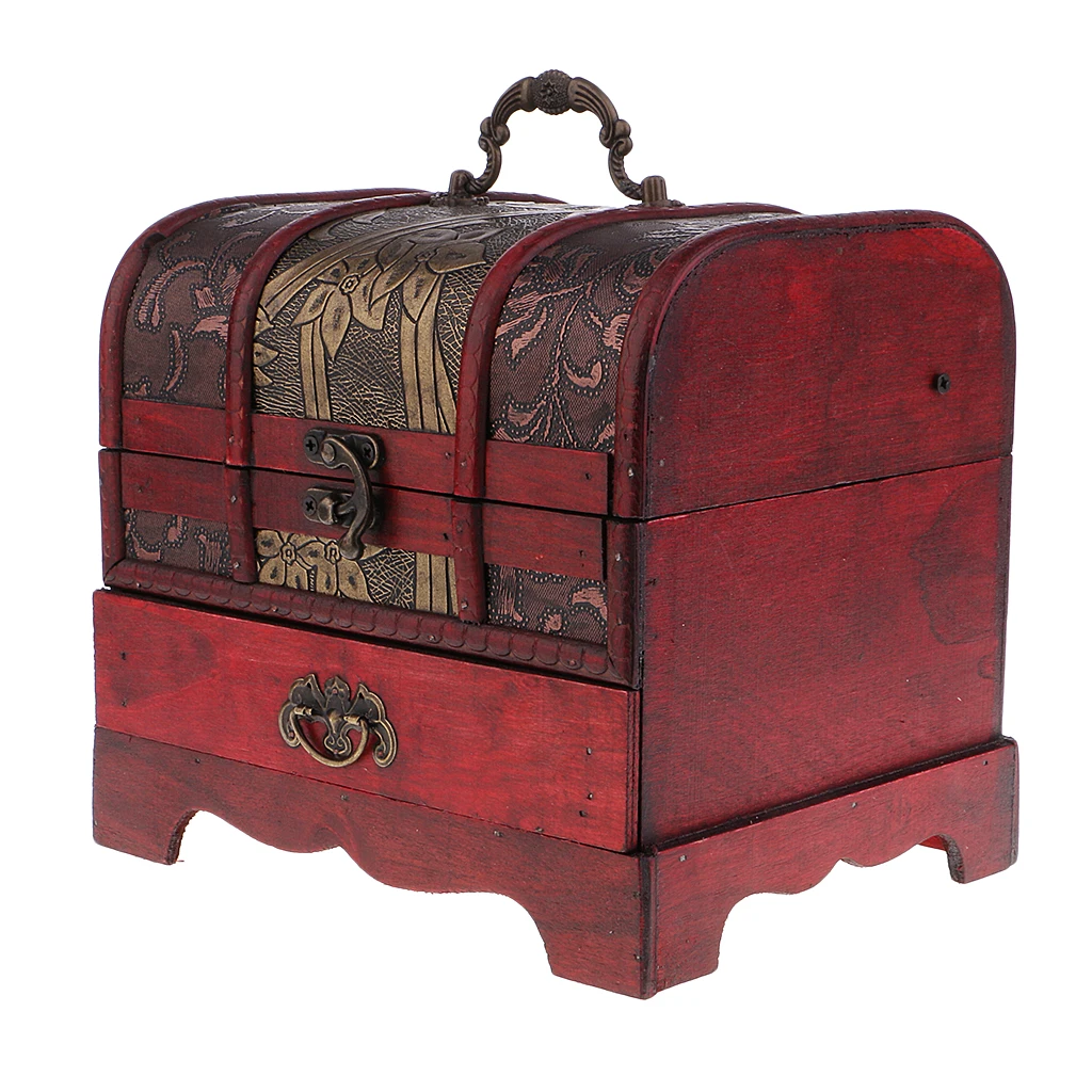 

Vintage Wooden Jewelry Storage Box Treasure Chest Organizer Gift Box 22x16cm