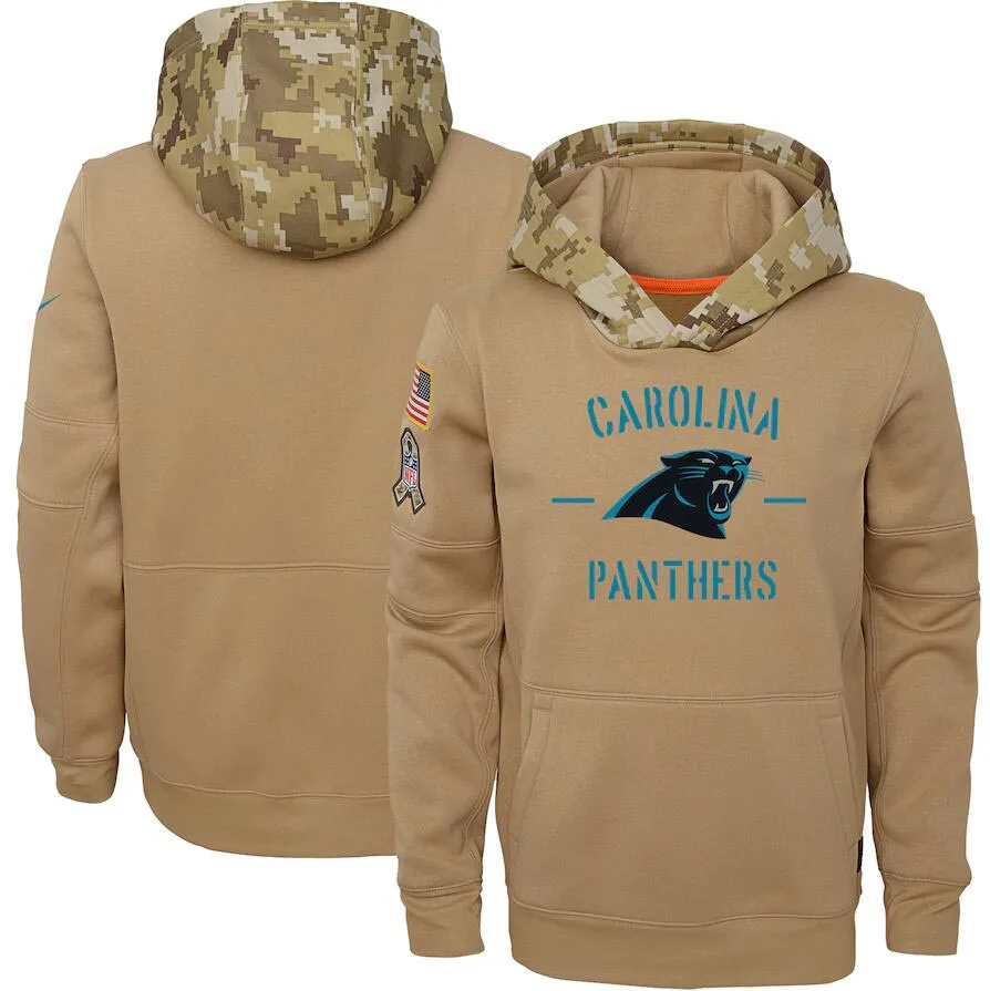 

Carolina Youth Salute to Service Panthers Khaki Therma Pullover Hoodie