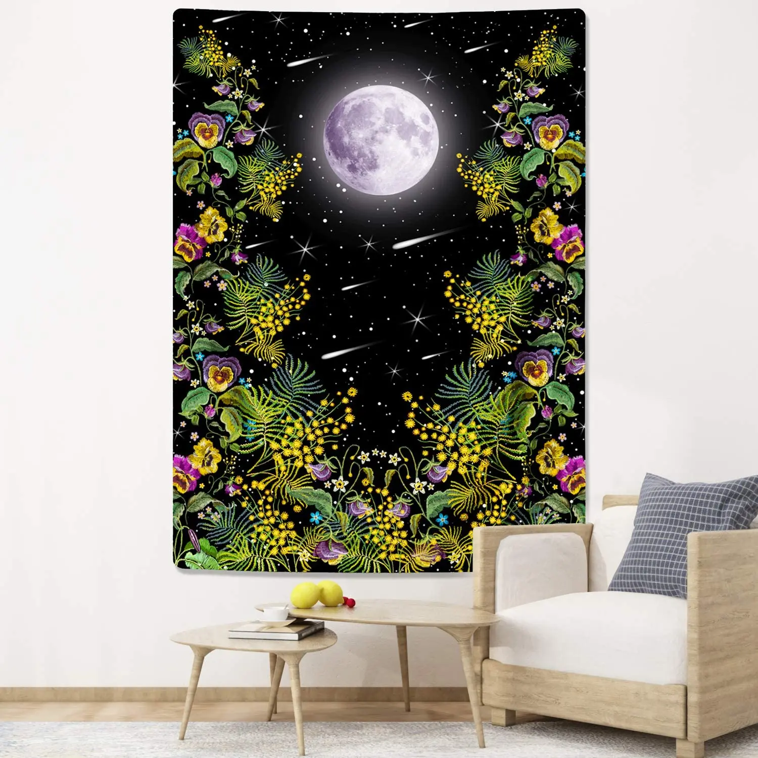 

Moonlit Garden Moon Phase Tapestry with Vines Flowers
