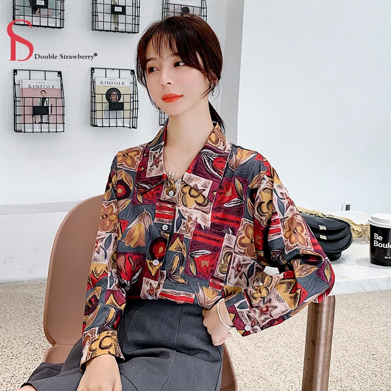 Женские топы и блузки с двойным клубничным принтом Весенняя новинка шифоновая