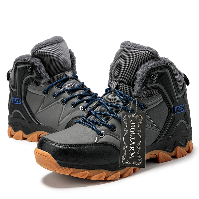 JUNJARM/теплые плюшевые мужские ботинки Теплые зимние Мужские кожаные