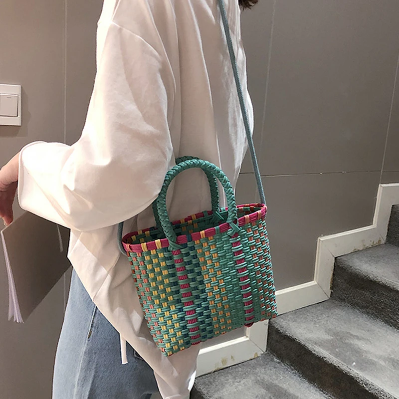 Женская сумка тканая овощная корзина Сумочка летний отдых пляж PU многоцветная