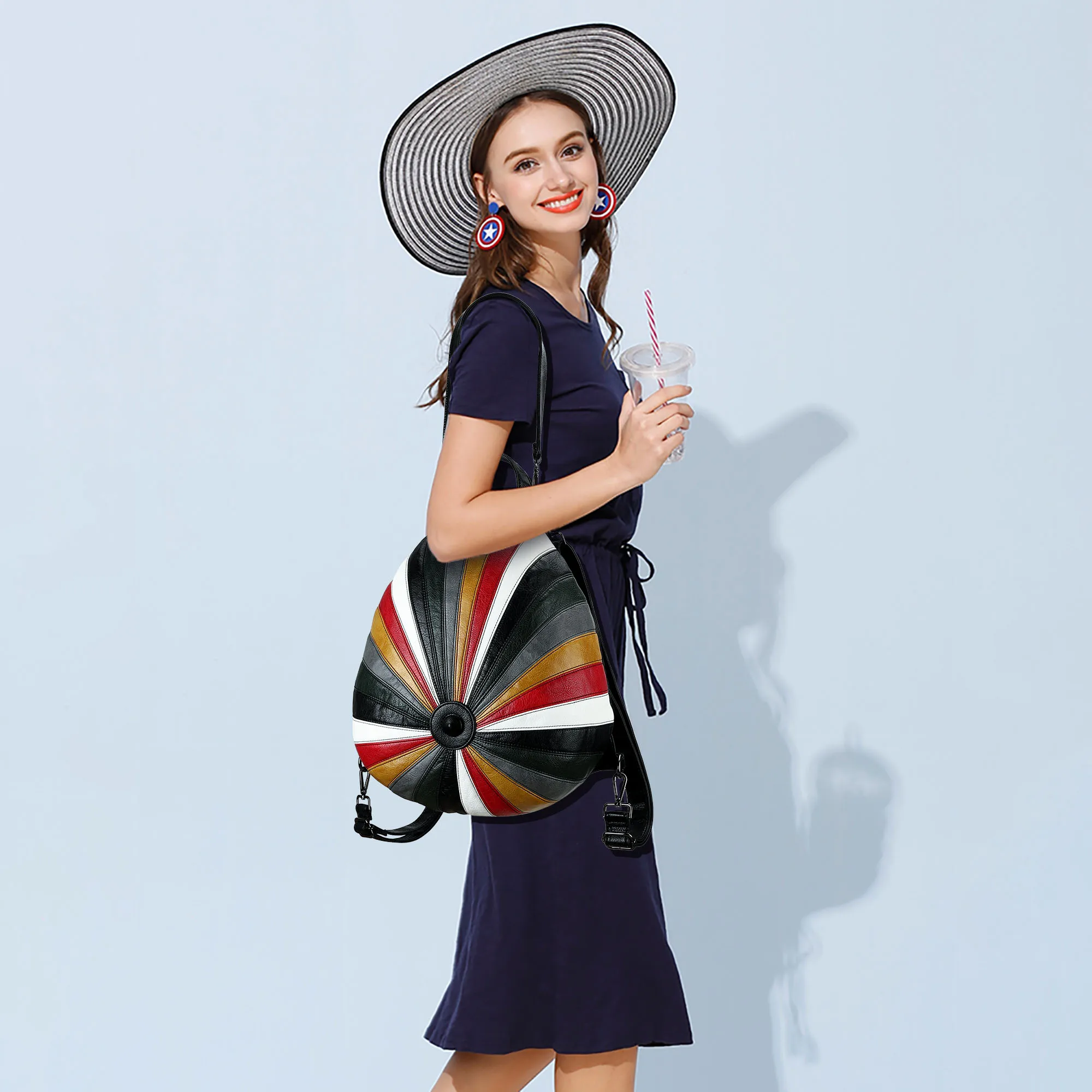 Женский рюкзак с цветной полосой Angel Me мягкая кожаная вместительная сумка на