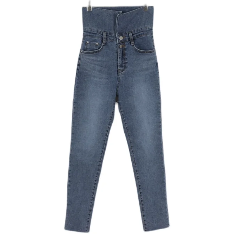 

Stylish Chic Double Button High Waist Pencil Jeans for Women 2021 Spring Summer Casual Skinny Female Denim Trousers