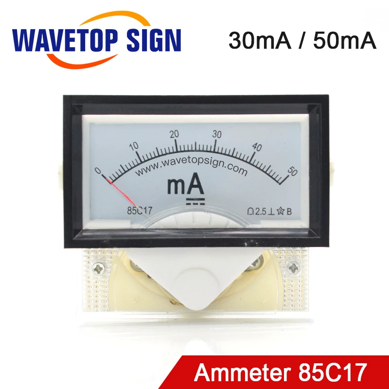 WaveTopSign Амперметр 30mA 50mA 100mA 85C17 аналоговая Amp Панель измеритель тока для CO2 Лазерная