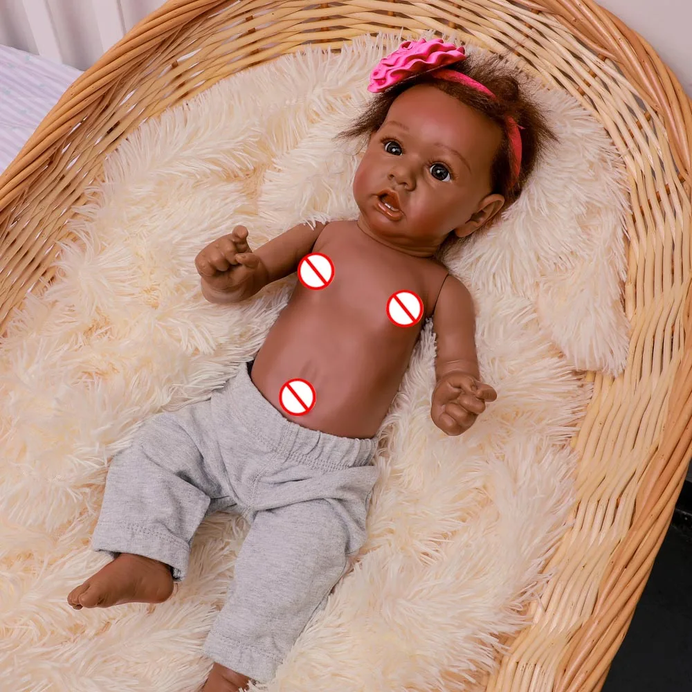 

Lifelike Baby Reborn Doll With Teeth Full Body Silicone Black Doll With Crooked Mouth 20inch Adorable Realistic Bonecas Doll Toy