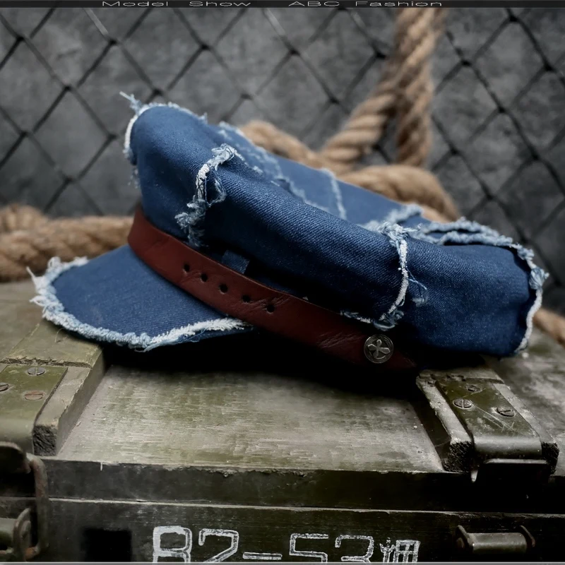 

Men's Air Force Army Cap Retro Leather Belt Jeans Motorcycle Beret Cap