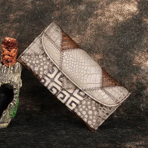 Женский кошелек - клатч из натуральной кожи , Винтажный Длинный стильный с зажимом для монет, держатель карт, сумка телефона, Дамский удобный