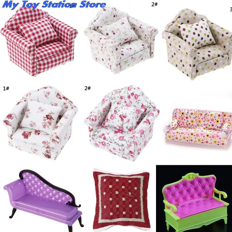 

Hot Sale 1 Set Doll House Toys Mini Dollhouse Furniture Flower Cloth Sofa Couch With 2 Full Cushions For girls Accessories