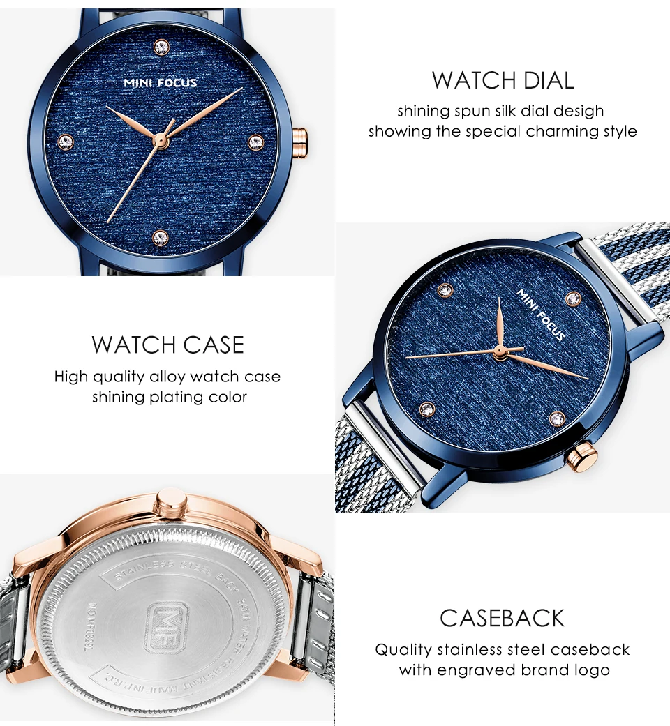MINIFOCUS Women Quartz Watches Top Brand Luxury Crystal Elegant Dress Ladies Analog Watch Contrast Color Mesh Strap Female Clock | Наручные