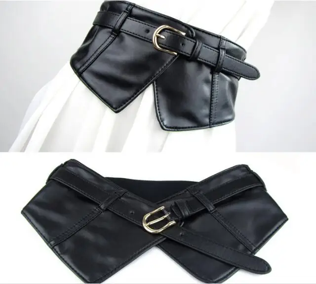 

Fashion Women Wide PU Elastic Belts Slim Corset Black Faux Leather Dress Waist Belt Cummerbund Girdle Pin Buckle Belts