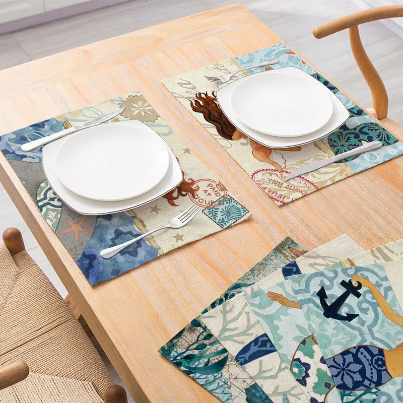 

Placemats Marine Animals Printed Polyester Linen Tableware Mats For Kitchen Table Waterproof Coasters Modern Home Decor 30*40cm