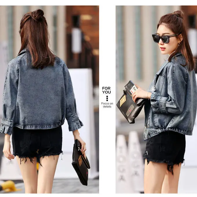 

Women 's Denim Jacket 2021 Spring New Retro Hong Kong Style Lapel Loose Casual Top