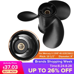 Лодочный подвесной пропеллер 9x10 12 для Mercury 6-15HP 48-828158A1 2, алюминиевый сплав, 8 шлицевых зубьев, 3 лопасти, Черный Морской Пропеллер
