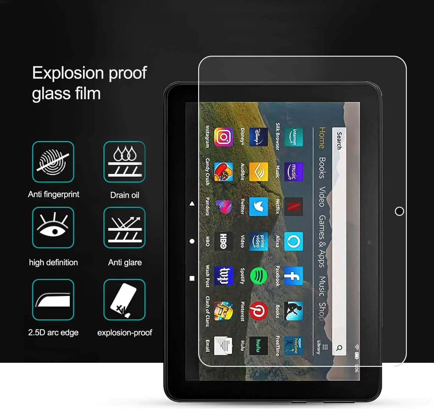 

For Amazon Fire HD 8 /HD 8 Plus /HD 8 Kids 10th Gen 2020 Anti-Shatter Dust-Proof Tablet Tempered Glass Screen Protective Film