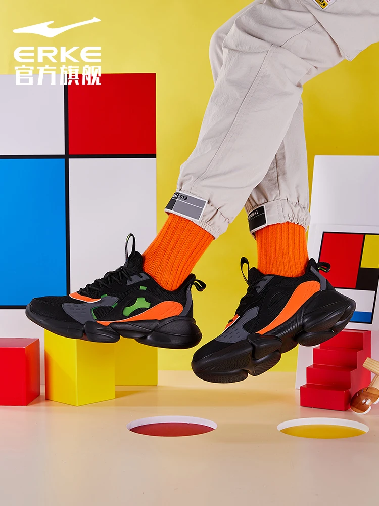 

Erke running shoes men's shoes fall 2020 new shock absorption support running shoes breathable low top sports running shoes
