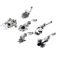 6 piece sets black stainless steel navel ring combination navel nail fashion body piercing accessories alloy jewelry