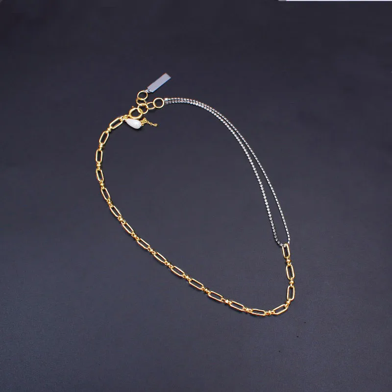 

New double color chain circle double personality chain splicing necklace fashionable versatile women Necklace