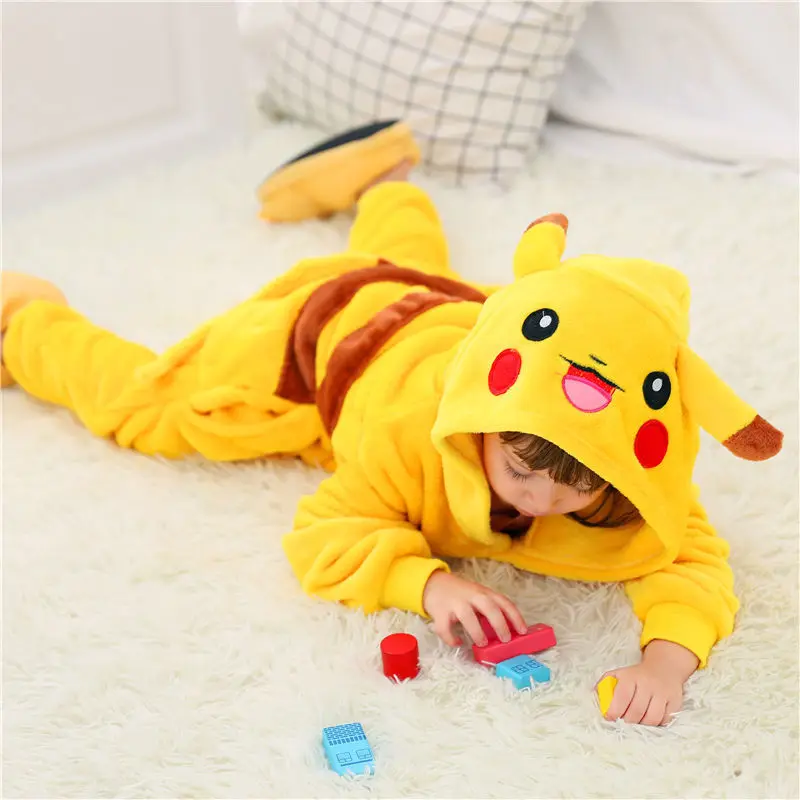 Детские пижамы с покемоном Пикачу фланелевые цельнокроеные для мальчиков и