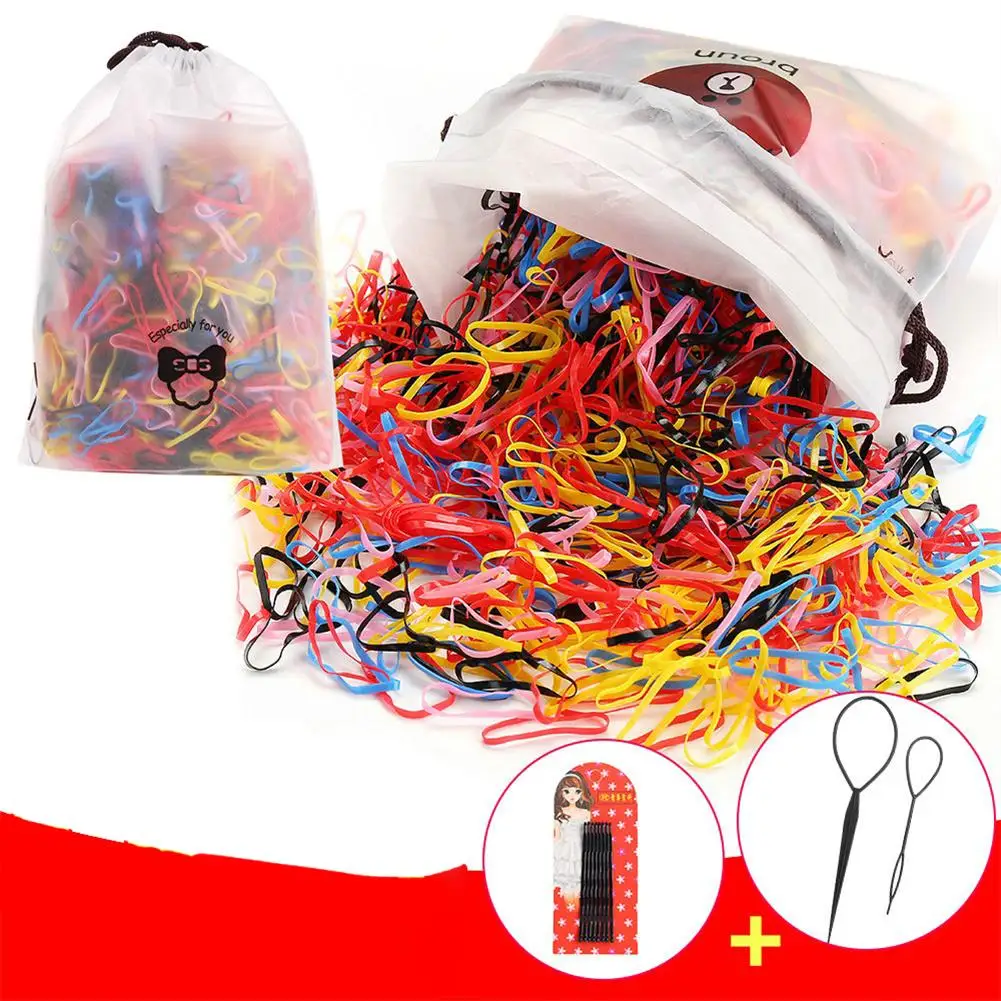 

1500 Pcs/set Children Hair Rope Thicken Colorful Rubber Band Headdress Set