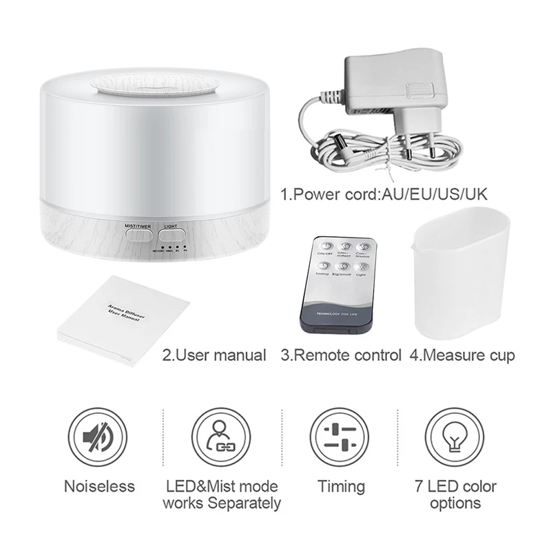 

FUNHO 500ml Air Humidifier Essential Oil Diffuser Aromatherapy Electric Remote Control Ultrasonic Cool Mist Maker for Home