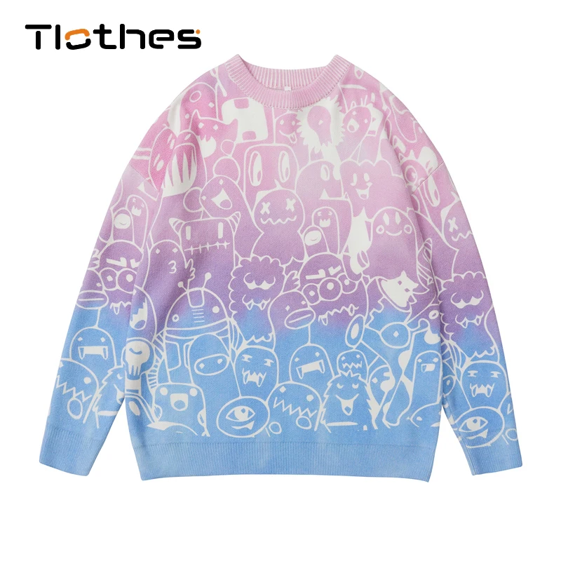 

Fashion Brand Sweaters Men's Gradient Printing Sweater Mens Harajuku Pullovers Streetwear Cartoon Pattern Knitted Men Jumpers