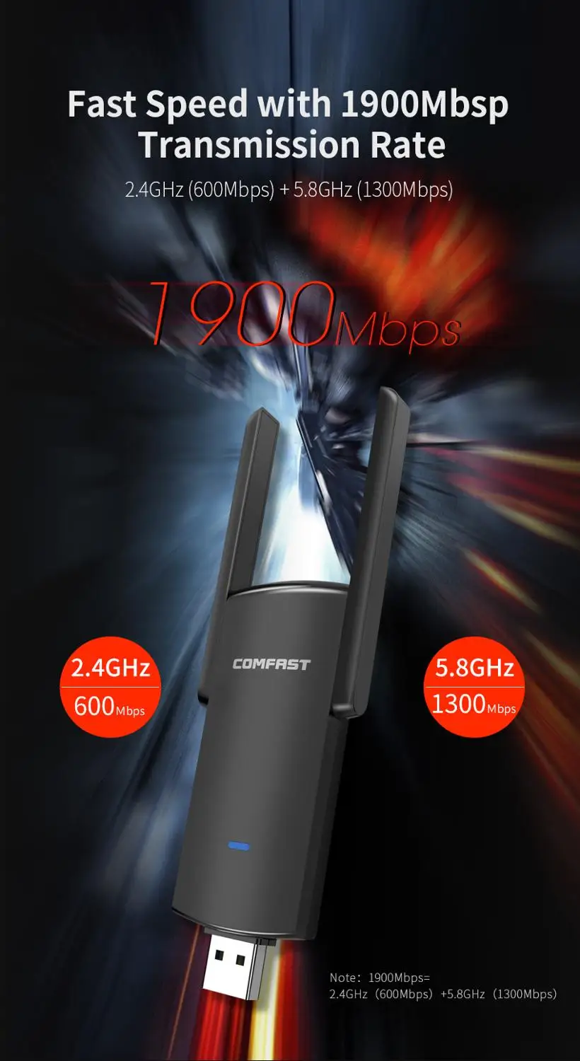 1900 Мбит/с Высокая Мощность USB3.0 Wifi адаптер сетевая карта RTL8814AU двухдиапазонный 5 8G/2