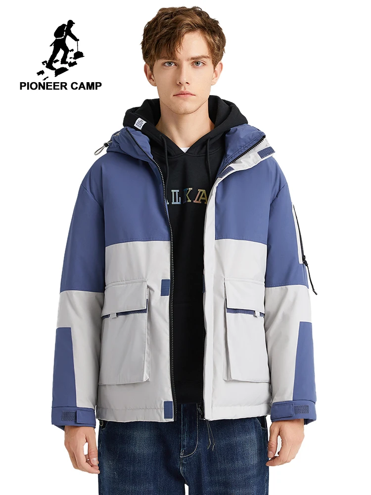 Pioneer Camp-Chaqueta de plumón con capucha para hombre, abrigos gruesos, cálidos, a la moda, color azul y negro, AYR901518T