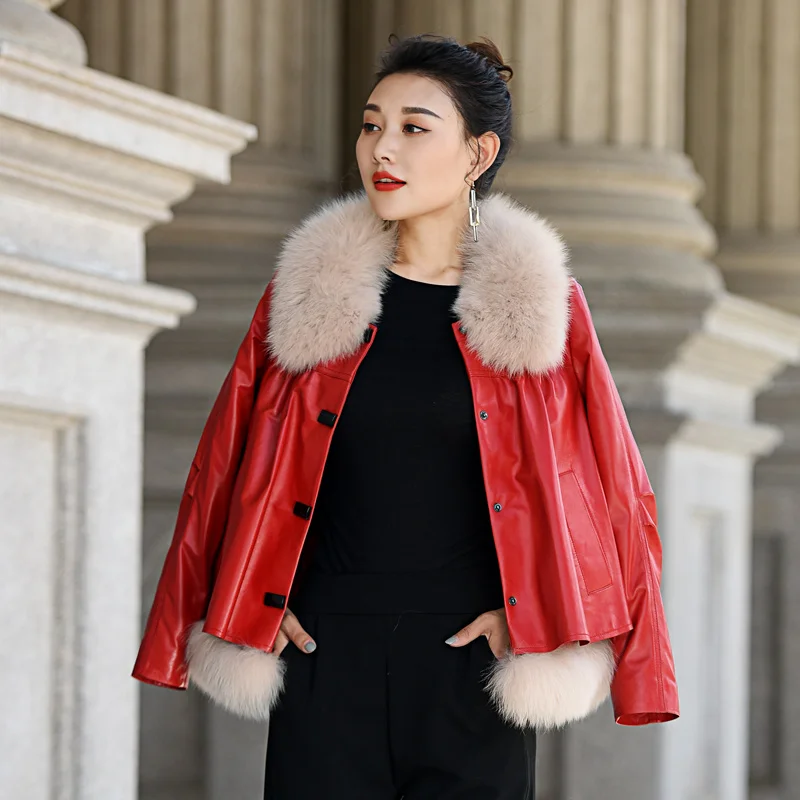 Женское шерстяное пальто с мехом зимнее из 2021 натуральной кожи воротником