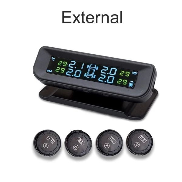 External Q01W Новая система контроля давления в автомобильных шинах TPMS на солнечной энергии, 4 внутренних датчика, Температурная сигнализация Visture Q01W Q01N Q02W - Тип: External Q01W