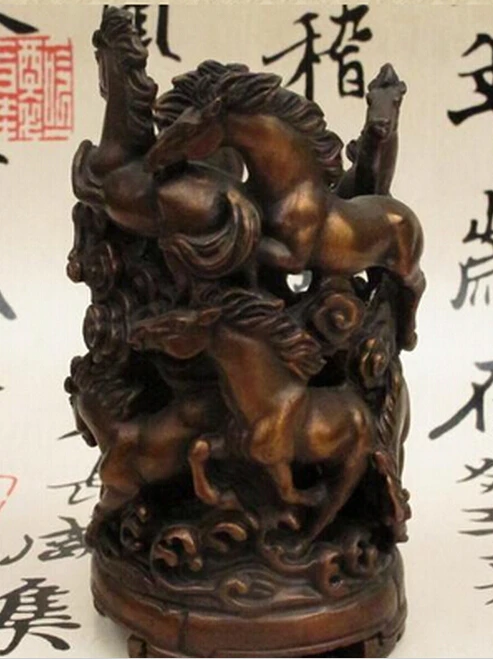 914 + Китайский Фэншуй Бронзовая галопирующая ваза с изображением лошадей горшок