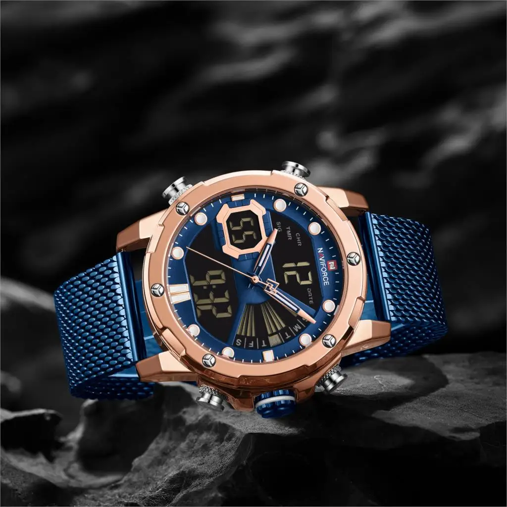 NAVIFORCE мужские часы Топ люксовый бренд спортивные кварцевые светодиодный