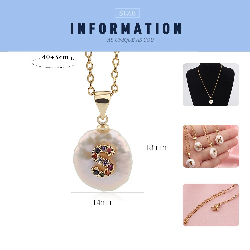 FINE4U N501 Initial Alphabet A-Z Letters Natural Freshwater Pearl Pendant Necklace Stainless Steel Choker Birthday Gift |