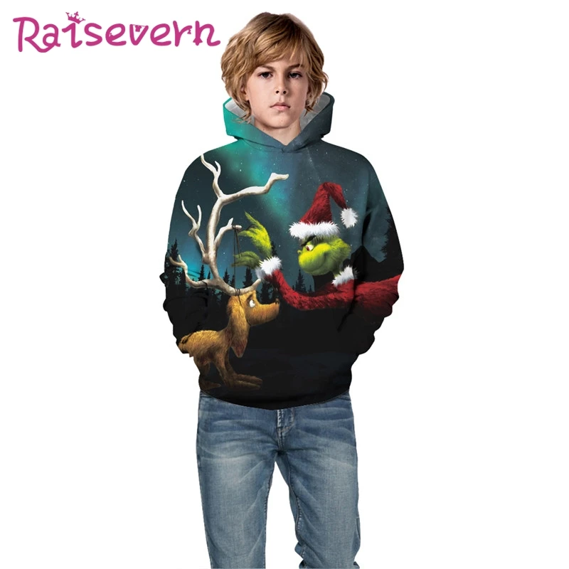 Raisvern/Рождественский принт детские толстовки с капюшоном в стиле унисекс пальто