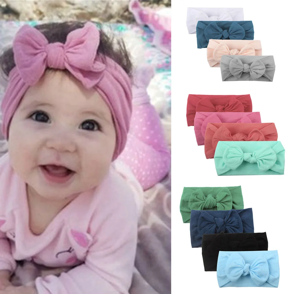 

2021 Baby Bow Headdress Girls Baby Toddler Turban Solid Headband Hair Band Bow Accessories Headwear Shooting Props Baby Headband