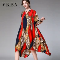 vkbn 2022 spring and summer dress women leopard long sleeve v neck irregular plus size women dress