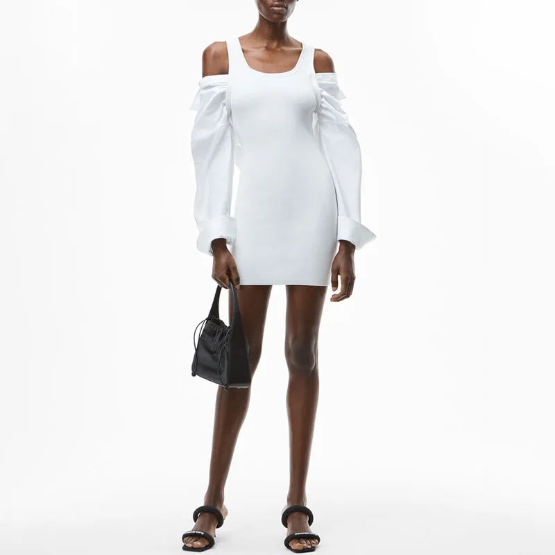 

Niche Design 2021 Autumn New Lapel Personalized Knitted Vest Stitched Solid Short Shirt Dress