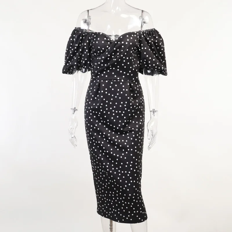

Women Summer Dress Women 2021 New Arrivals Sexy Short Puff Sleeve V Neck Dot Sexy Party Dresses Vestidos