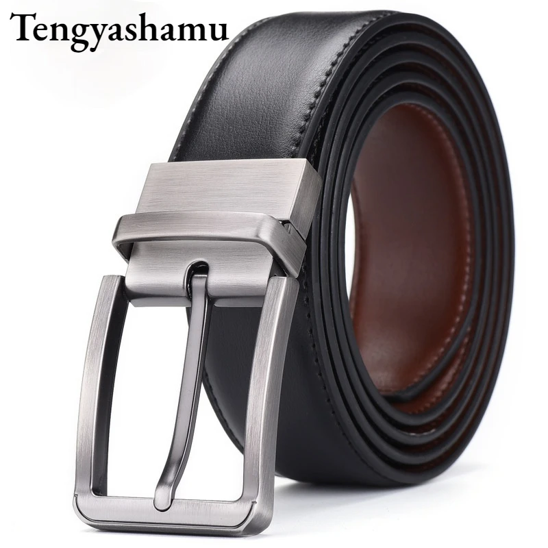 

New Fashion Designer Famous Brand Pin Buckle Men's Belt High Quality Cattle Hide Genuine Leather Belts For Men Cinturones Hombre