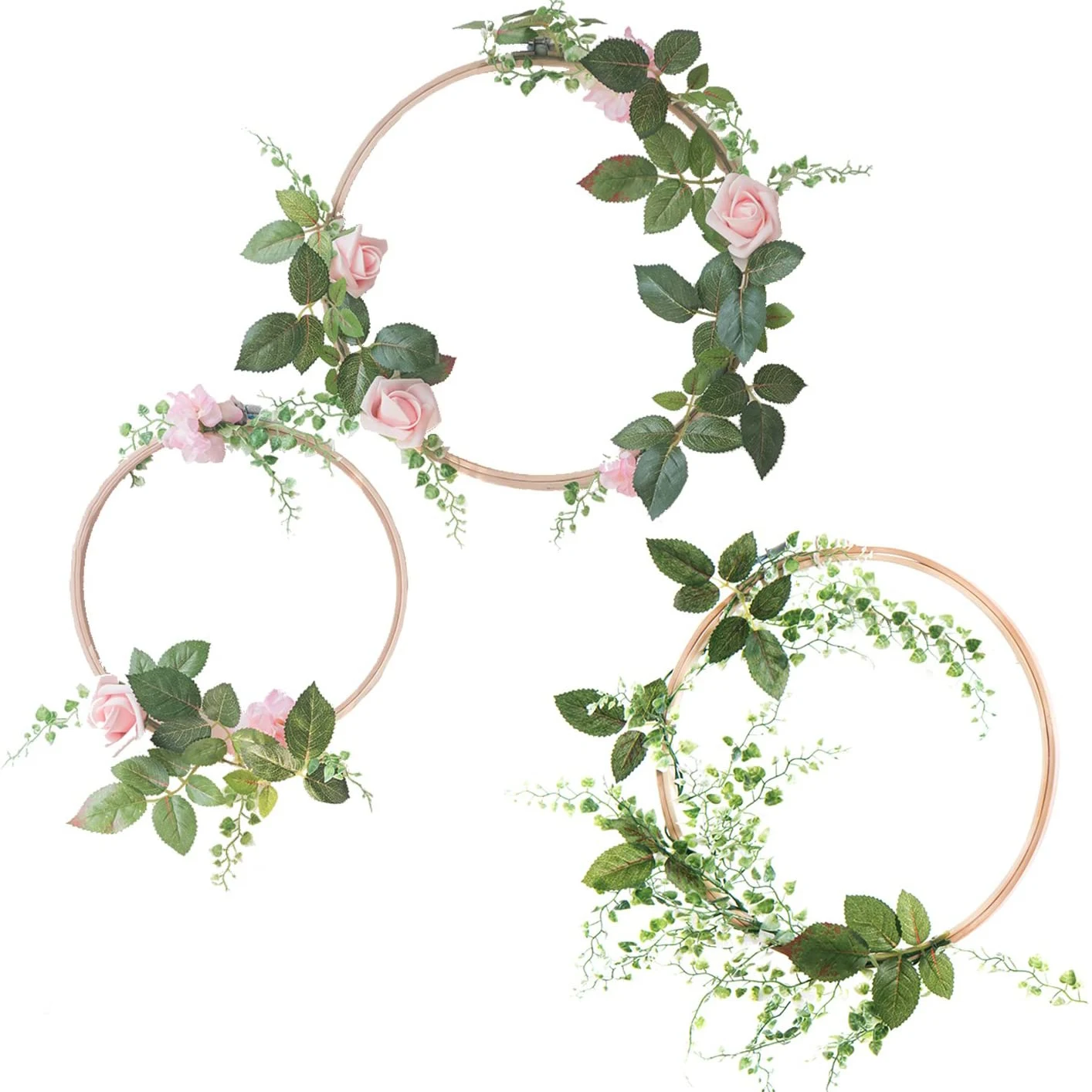 

Artificial Wreath DIY Garlands Home Decoration Bamboo Ring Wooden Circle Hanging Flower Wedding Valentine Gift Party Decoration