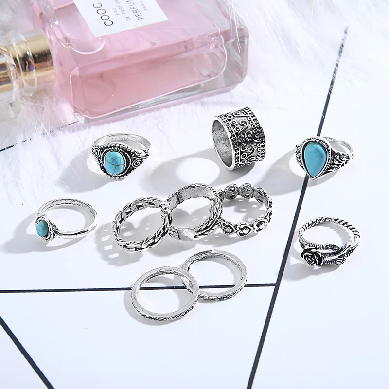 Комплект колец Sainio в стиле ретро с опалами и камнями бохо кольца на палец