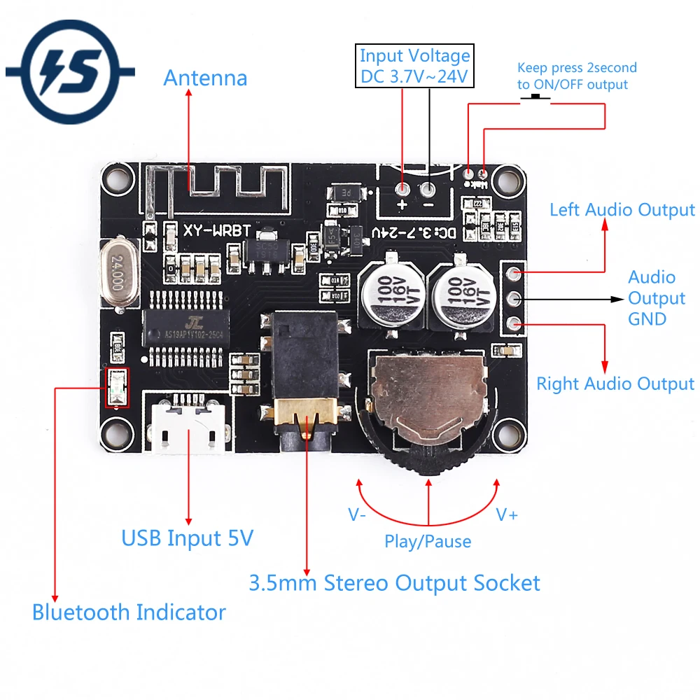 Bluetooth приемник BLE5.0 аудио стерео декодер модуль постоянного тока 3 7 24 В для