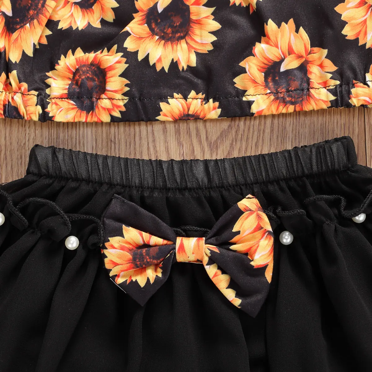 Одежда для новорожденных девочек топы с открытыми плечами и рисунком подсолнуха