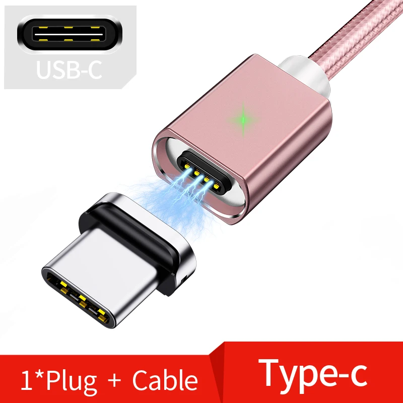 Магнитный кабель Micro USB LEAF 2 м для iPhone samsung, кабель для быстрой зарядки и передачи данных, магнитный шнур, зарядное устройство, usb type C 3A, кабель для мобильного телефона - Цвет: Rose gold Type C