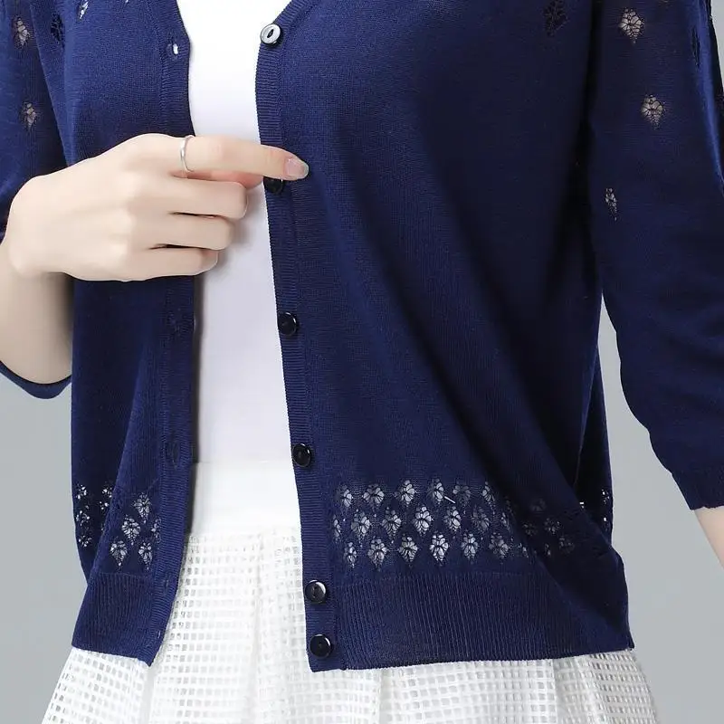 Женский тонкий кардиган с вырезами повседневная свободная накидка из вискозы V