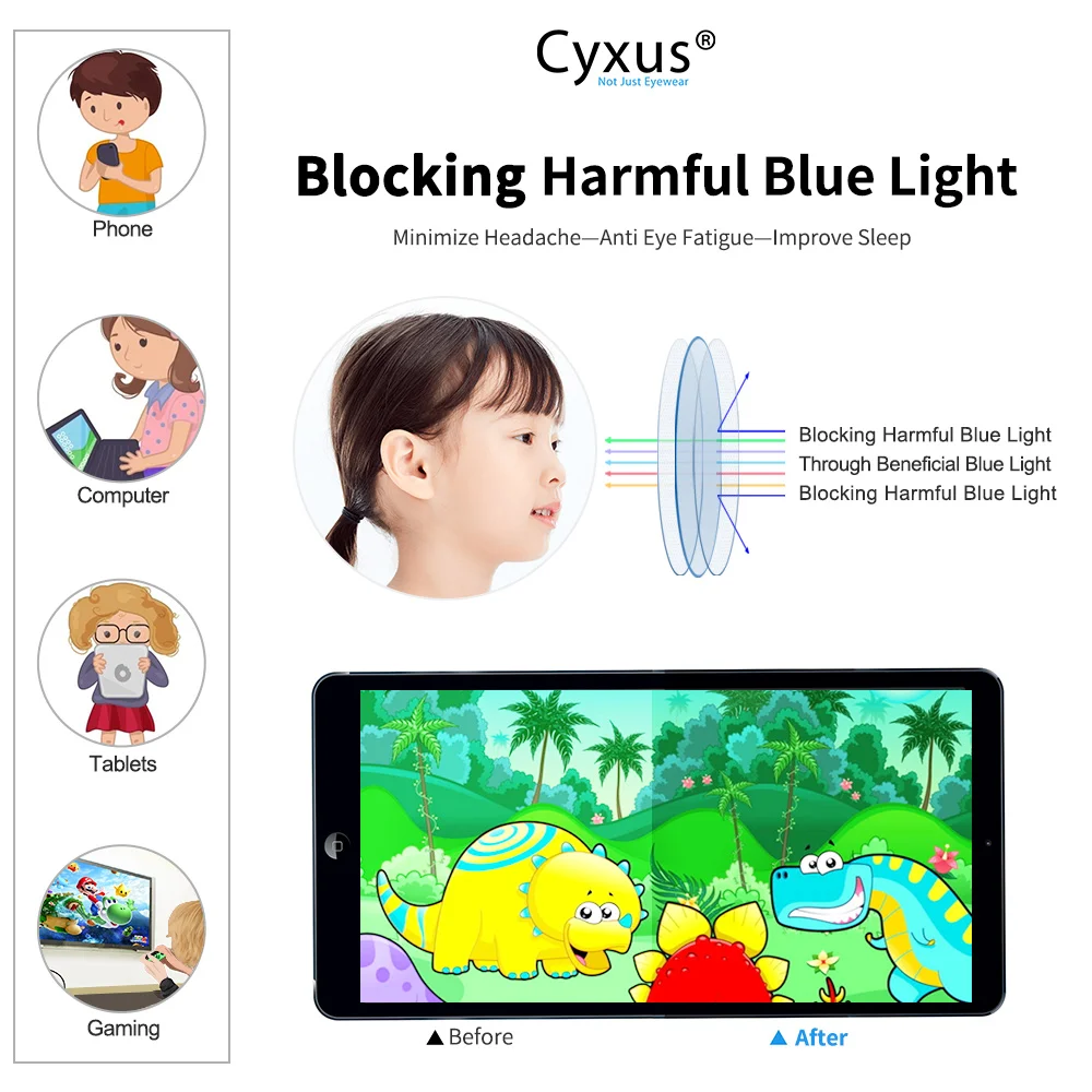Детские компьютерные очки Cyxus с блокировкой светильник Прямоугольная оправа для