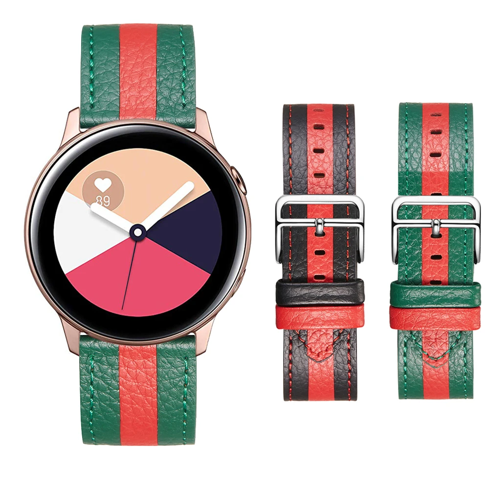 

Кожаный ремешок в полоску для Samsung Galaxy Watch Active 2 Watch 4 / Watch 3 41 мм/Gear Sport S4