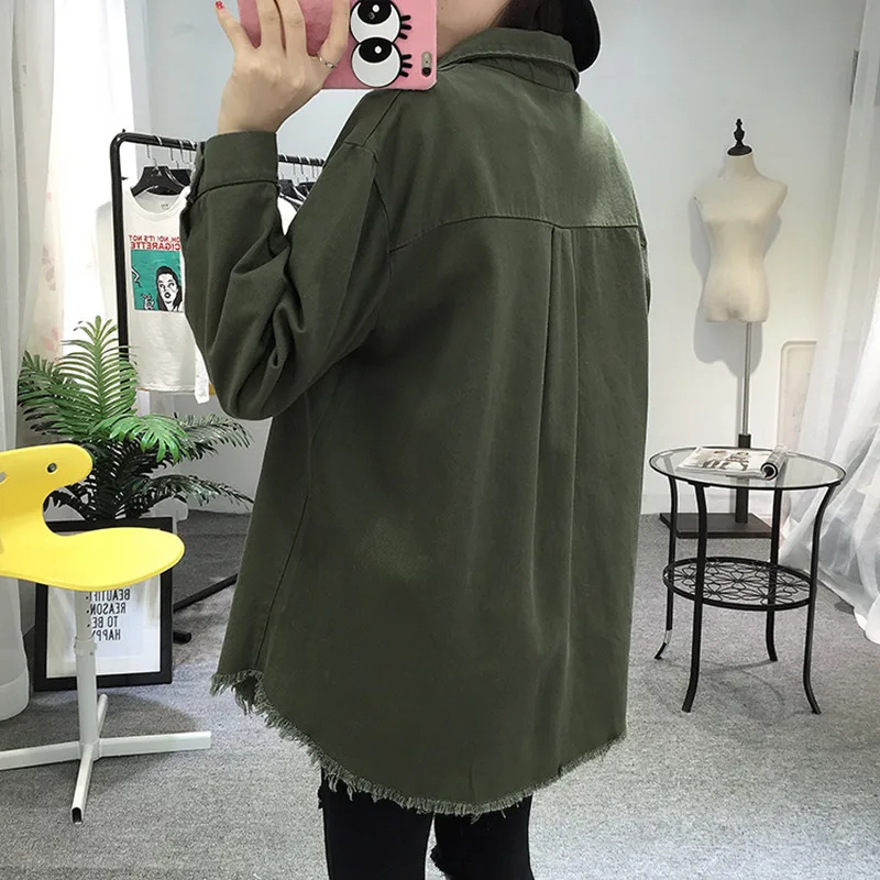 Женская джинсовая куртка с длинным рукавом бахромой свободная повседневная